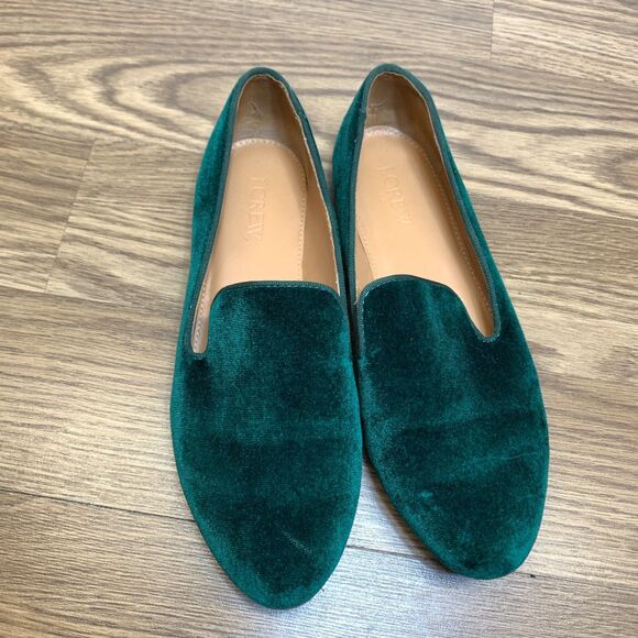 J. Crew Women's Green Velvet Slip On Flats Shoes Holiday Size 7 - Picture 6 of 9